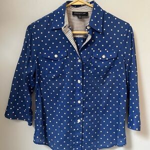Blue Polka Dot Kids Shirt by‎ Jones New York | Women's Petite Small